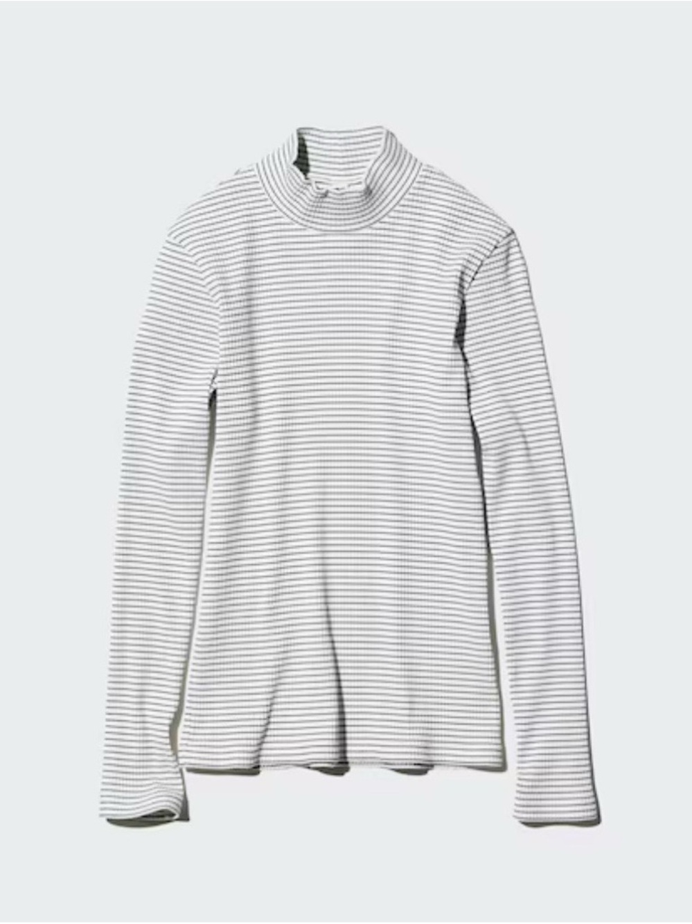 Uniqlo Ribbed Mock Neck Striped Long Sleeve Top Cotton Black White Size S